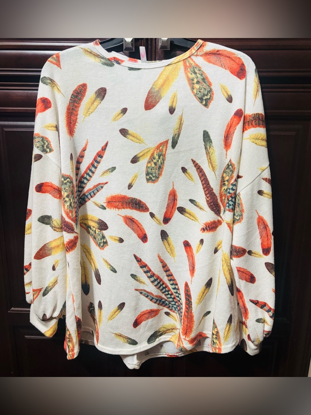 Beautiful Fall Women’s Soft Feather Print Sweater Size 2x